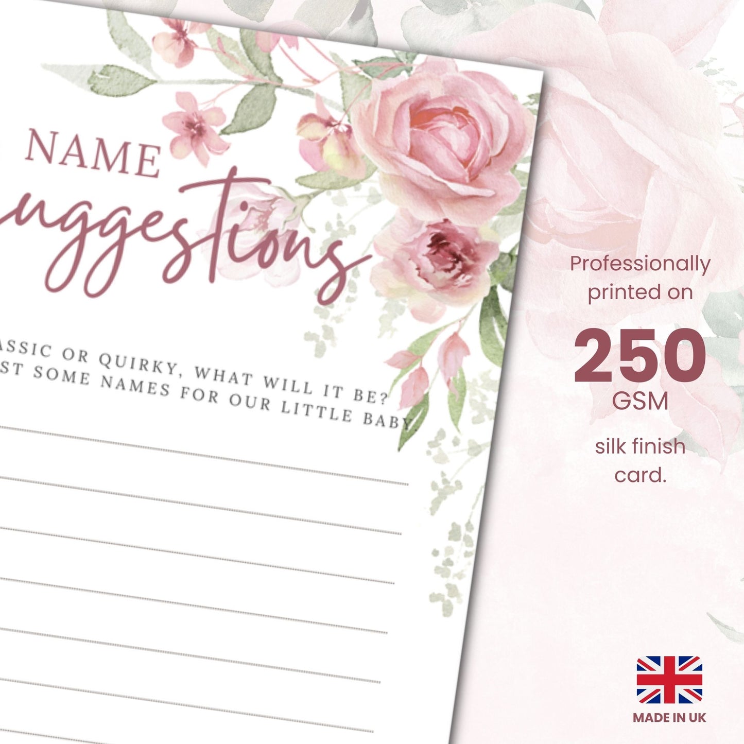 Pink Floral Baby Prediction & Name Suggestion Cards