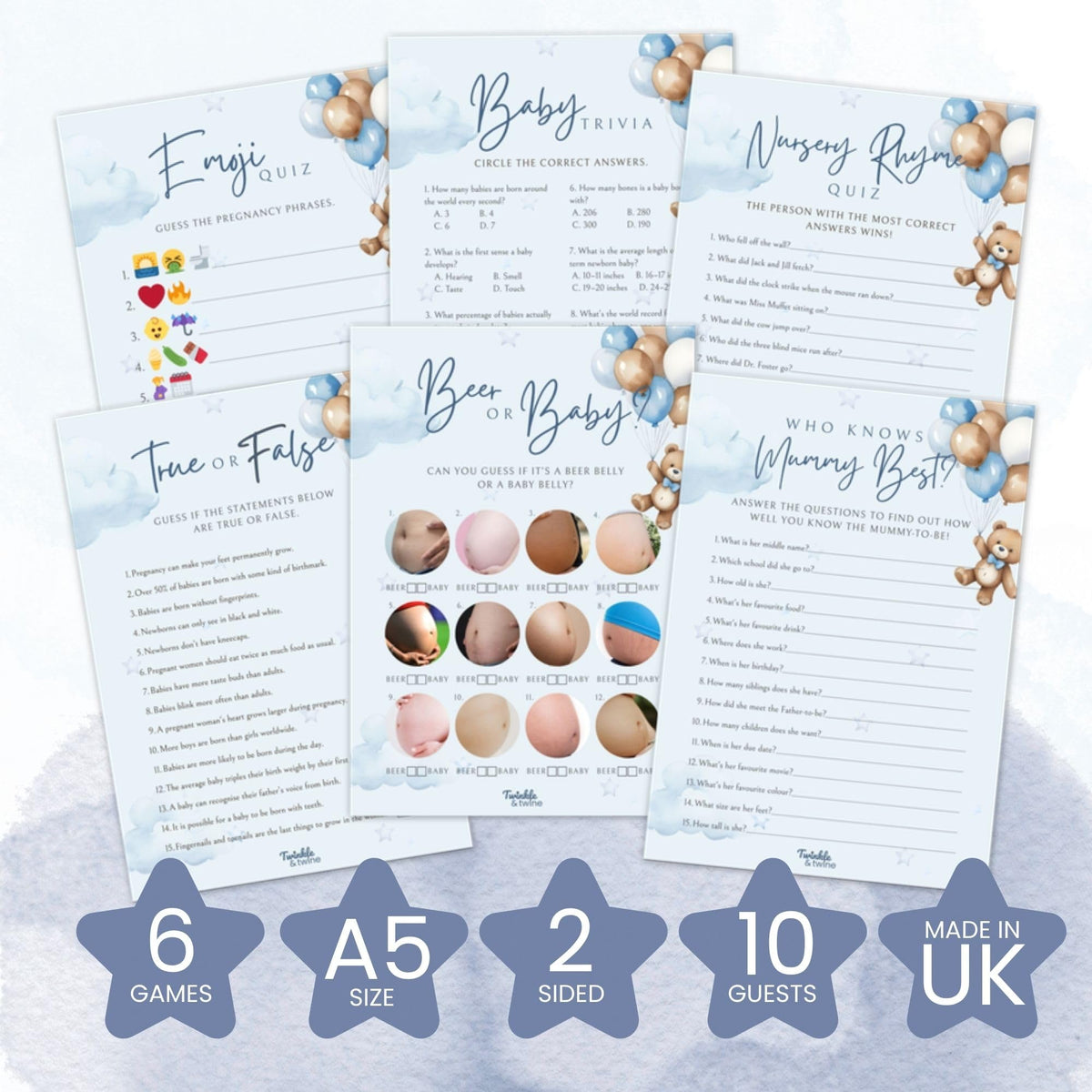 Blue Teddy Bear Baby Shower Games