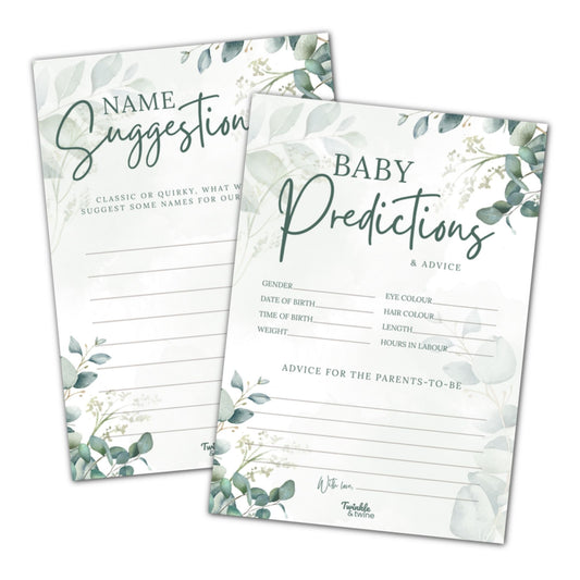Sage Green Eucalyptus Baby Prediction & Name Suggestion Cards