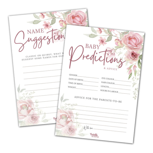Pink Floral Baby Prediction & Name Suggestion Cards
