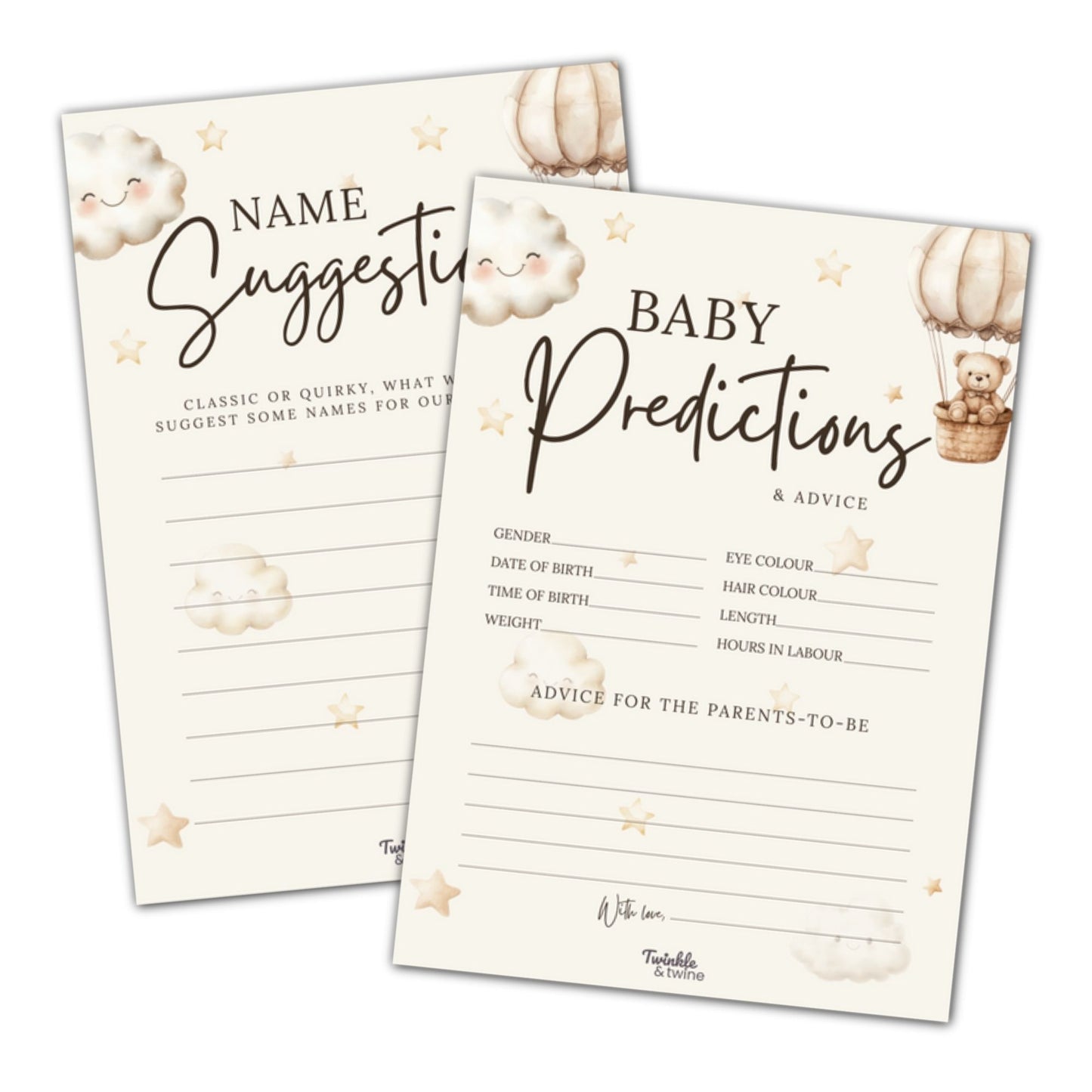 Neutral Teddy Bear Baby Prediction & Name Suggestion Cards