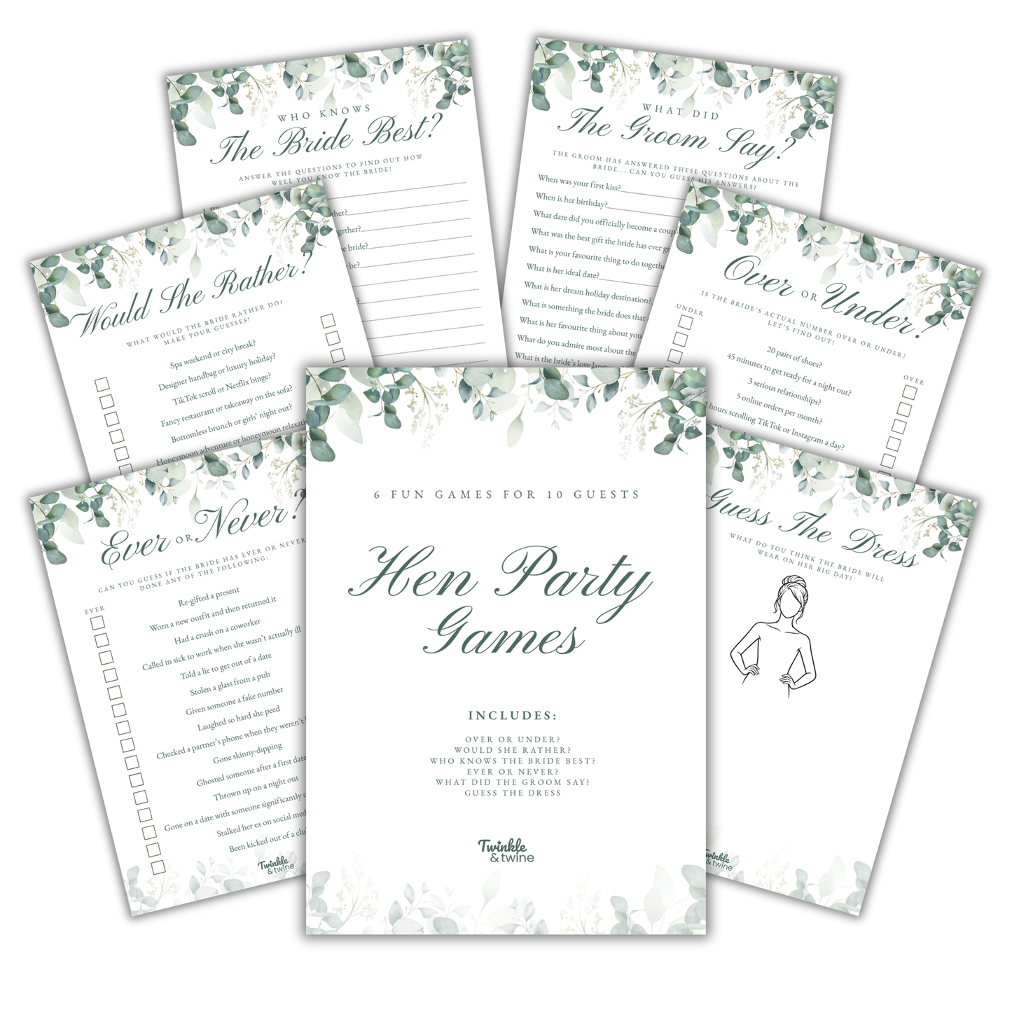Sage Green Eucalyptus Hen Party Games