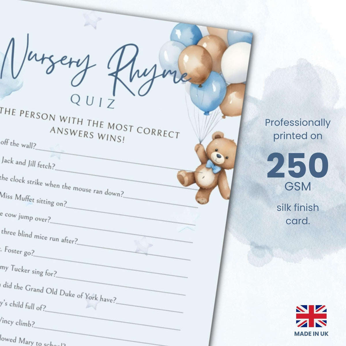 Blue Teddy Bear Baby Shower Games