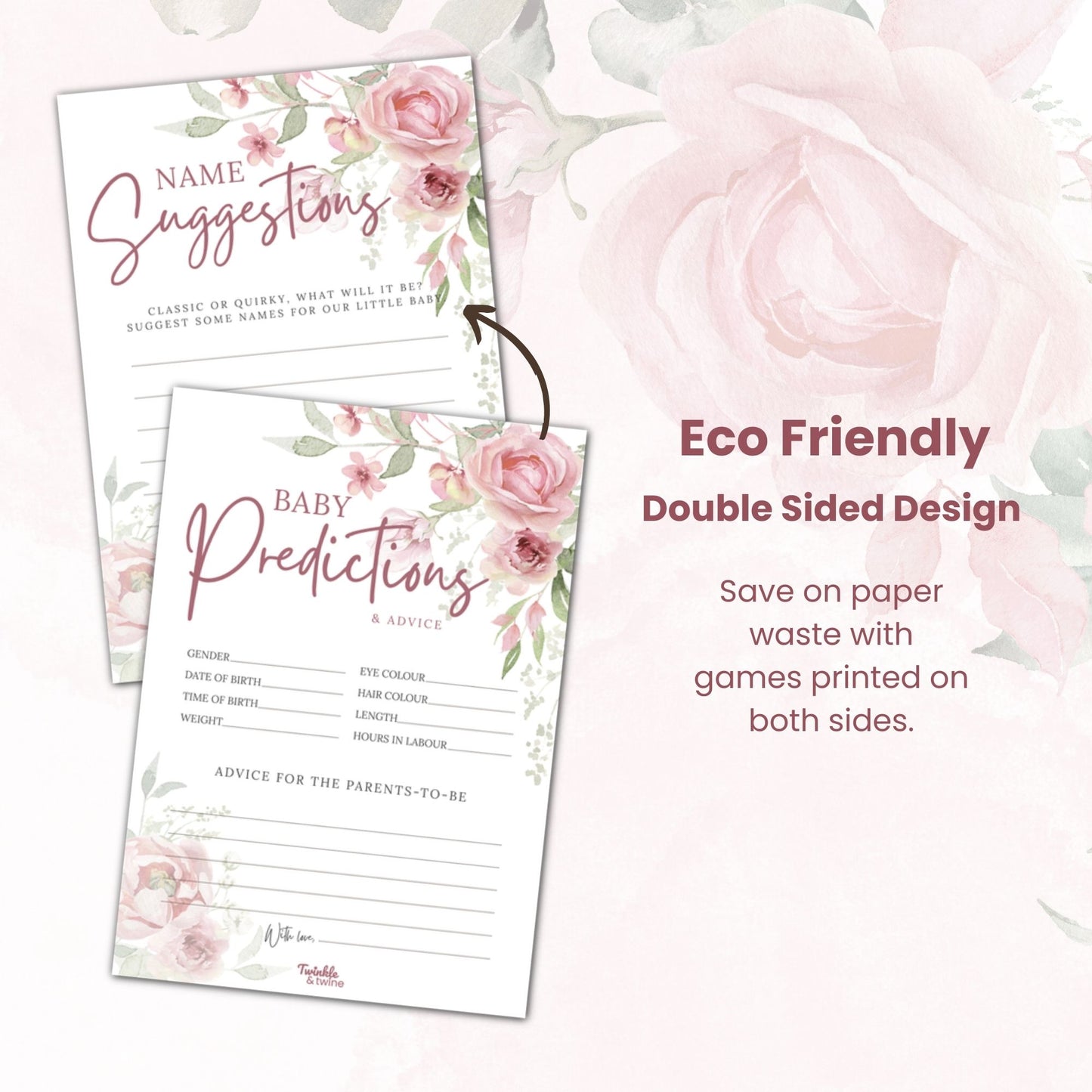 Pink Floral Baby Prediction & Name Suggestion Cards