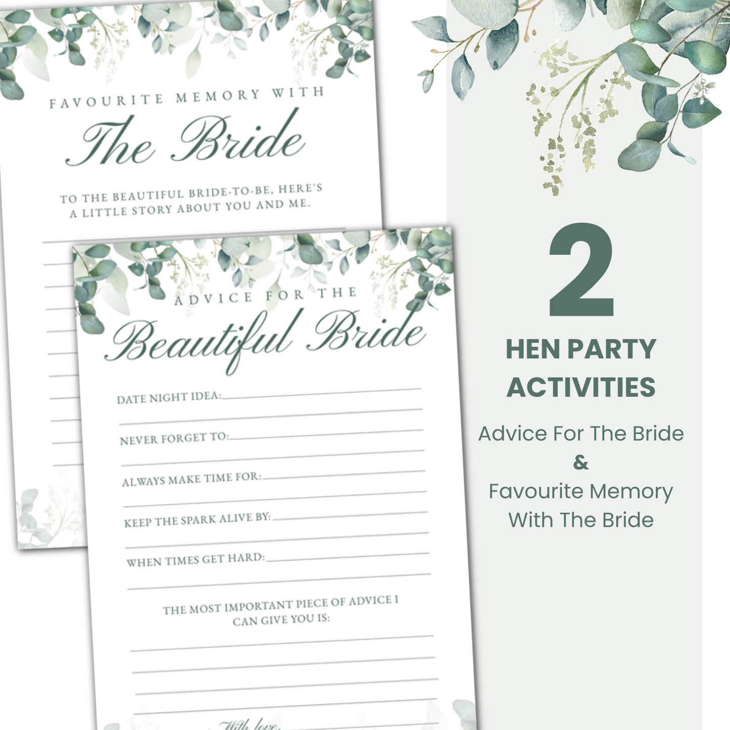 Sage Green Eucalyptus Advice For The Bride Cards