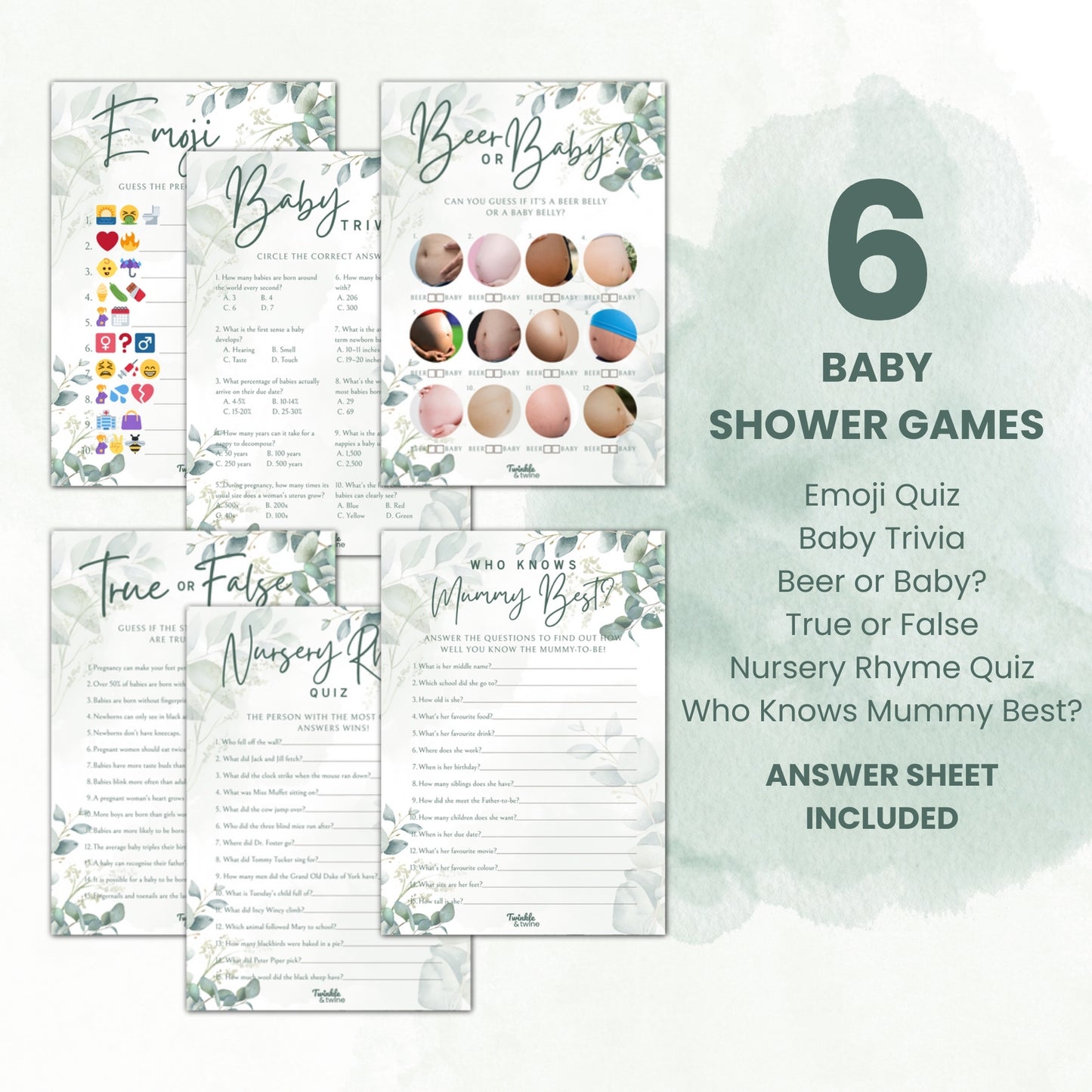 Sage Green Eucalyptus Baby Shower Games