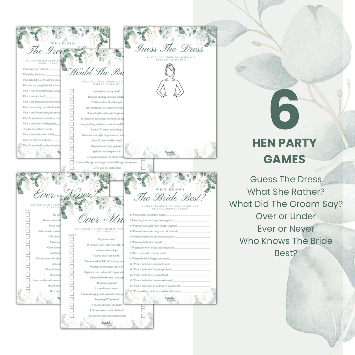 Sage Green Eucalyptus Hen Party Games