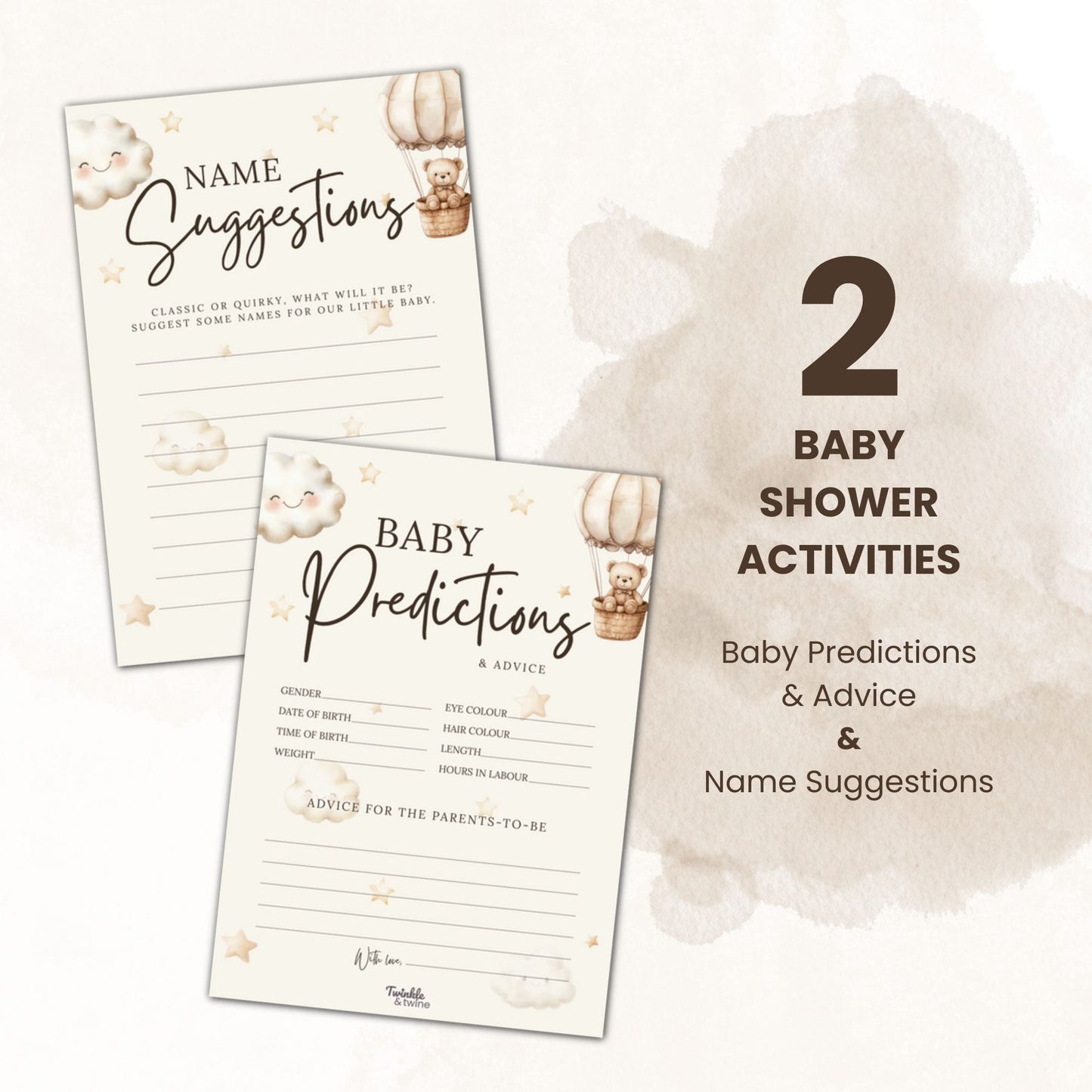 Neutral Teddy Bear Baby Prediction & Name Suggestion Cards
