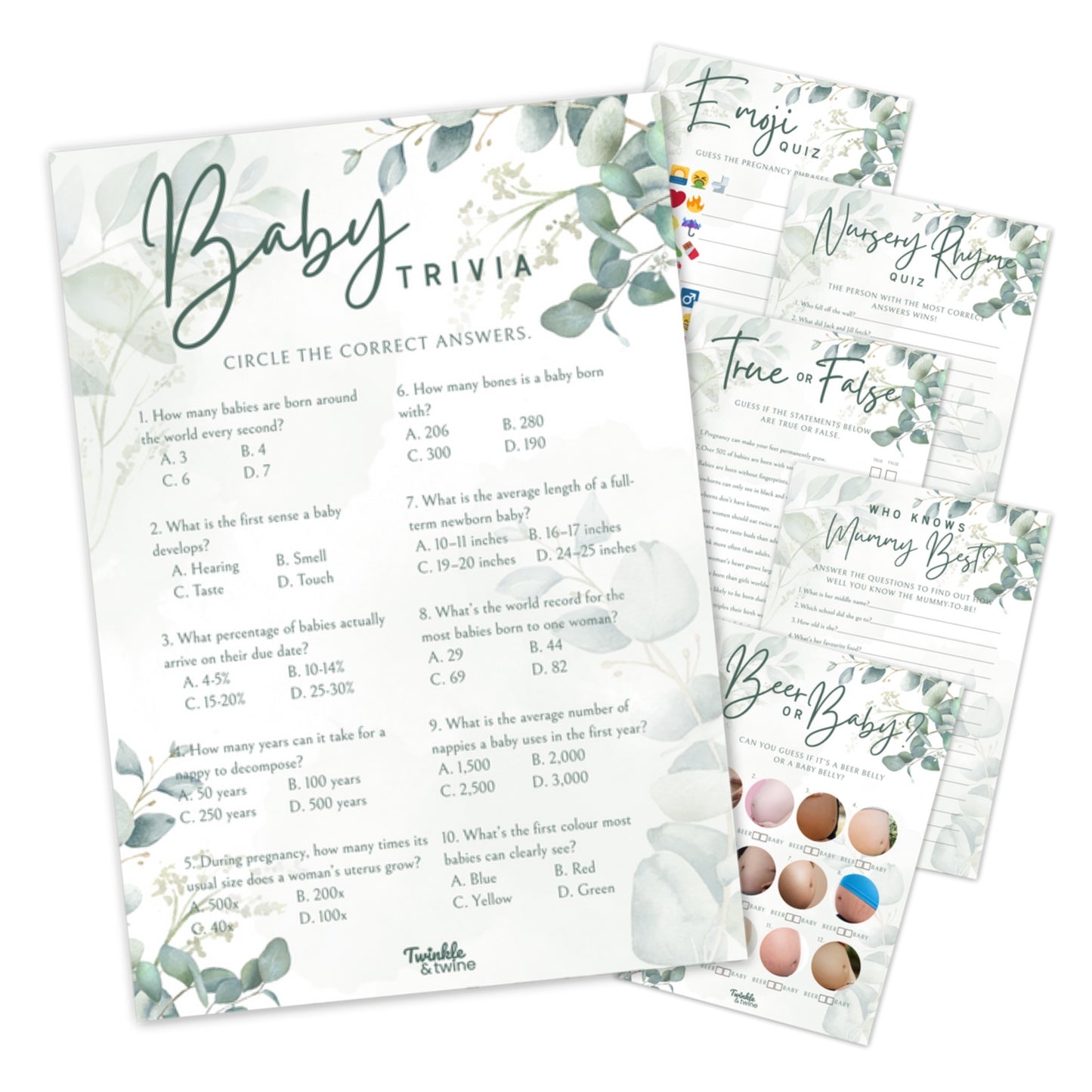 Sage Green Eucalyptus Baby Shower Games