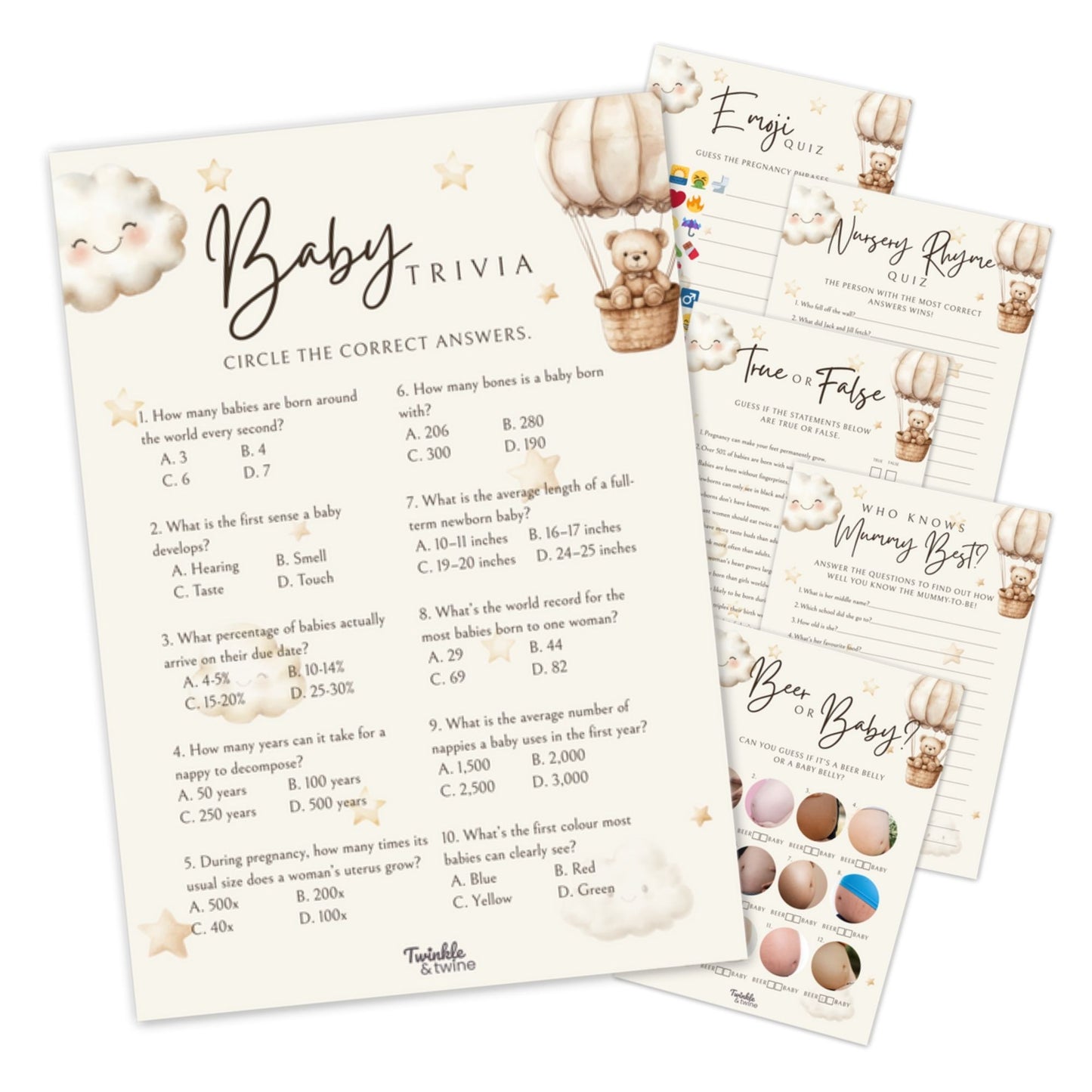 Neutral Teddy Bear Baby Shower Games