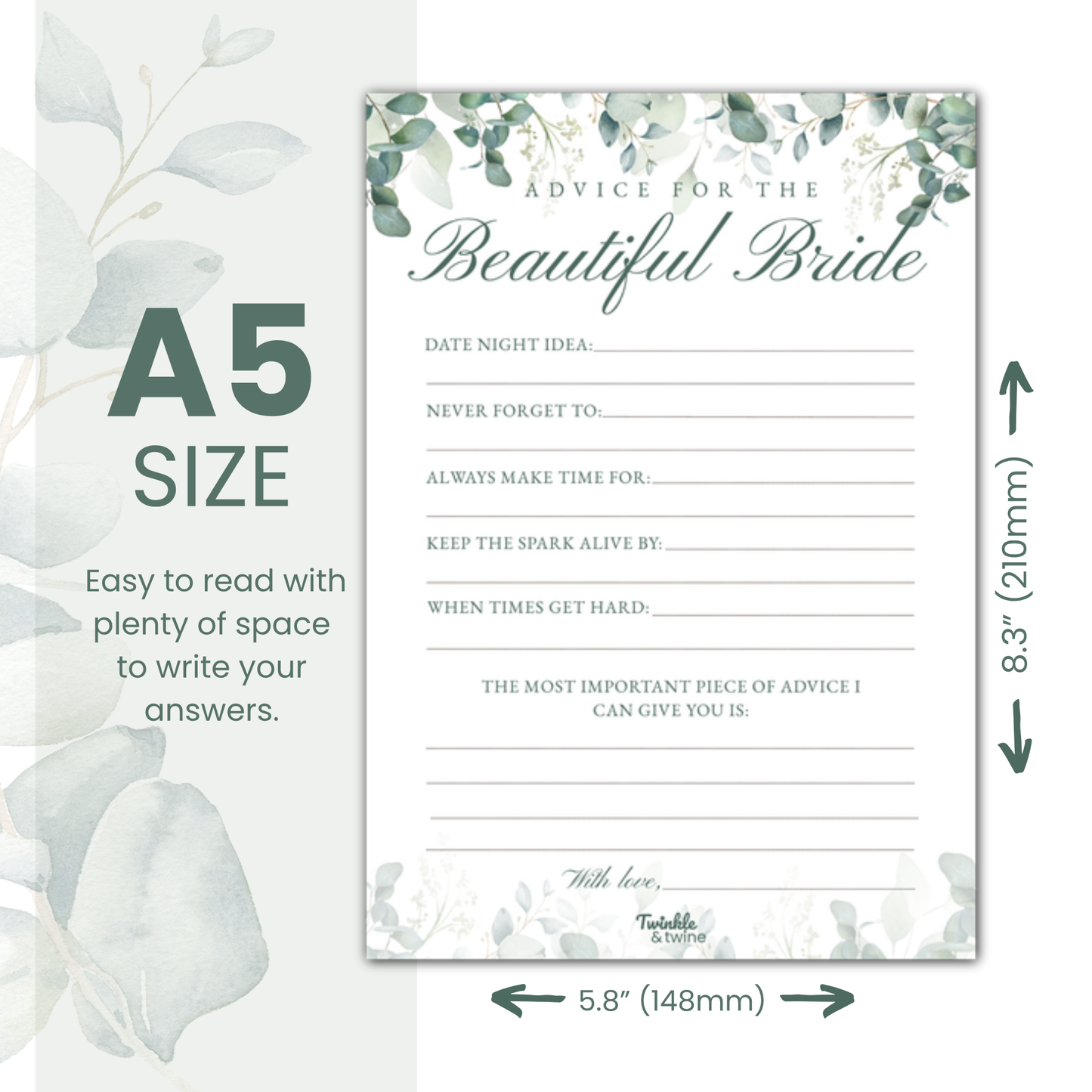 Sage Green Eucalyptus Advice For The Bride Cards