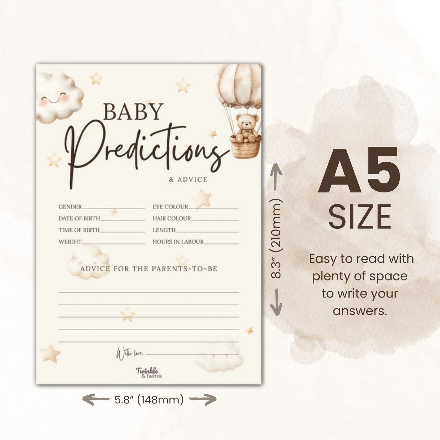 Neutral Teddy Bear Baby Prediction & Name Suggestion Cards
